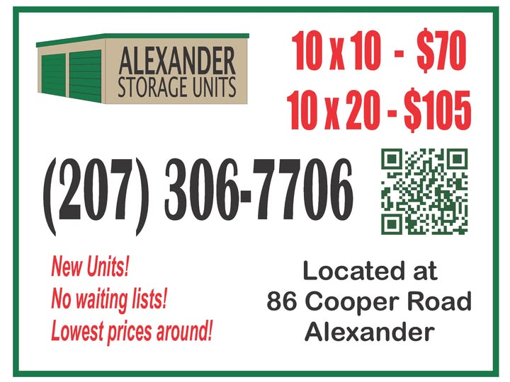 Alexander Storage Units roadside sign